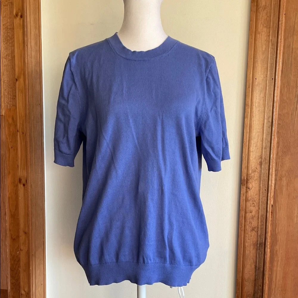 J. CREW Women's Blue Crew Neck Short Sleeve Pullover Sweater M